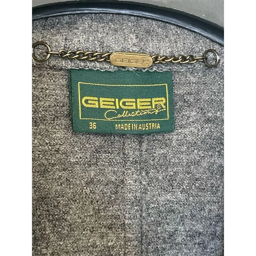 Geiger Women's Vintage Wool Jacket Gray Size 36 Mid-Length Button-Up - Picture 4 of 6